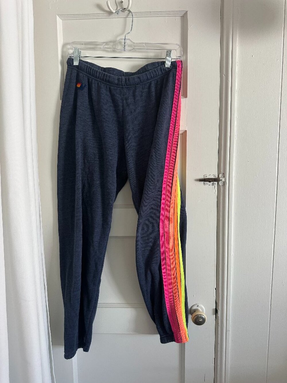 Aviator Nation 5 STRIPE SWEATPANTS - HEATHER NAVY // NEON RAINBOW